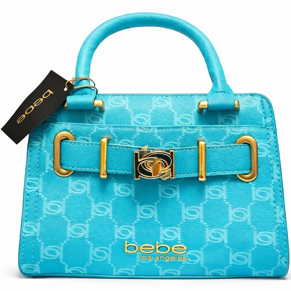 bebe Handbags - NWT Bebe Turquoise Monogram Satchel | Gold Hardware